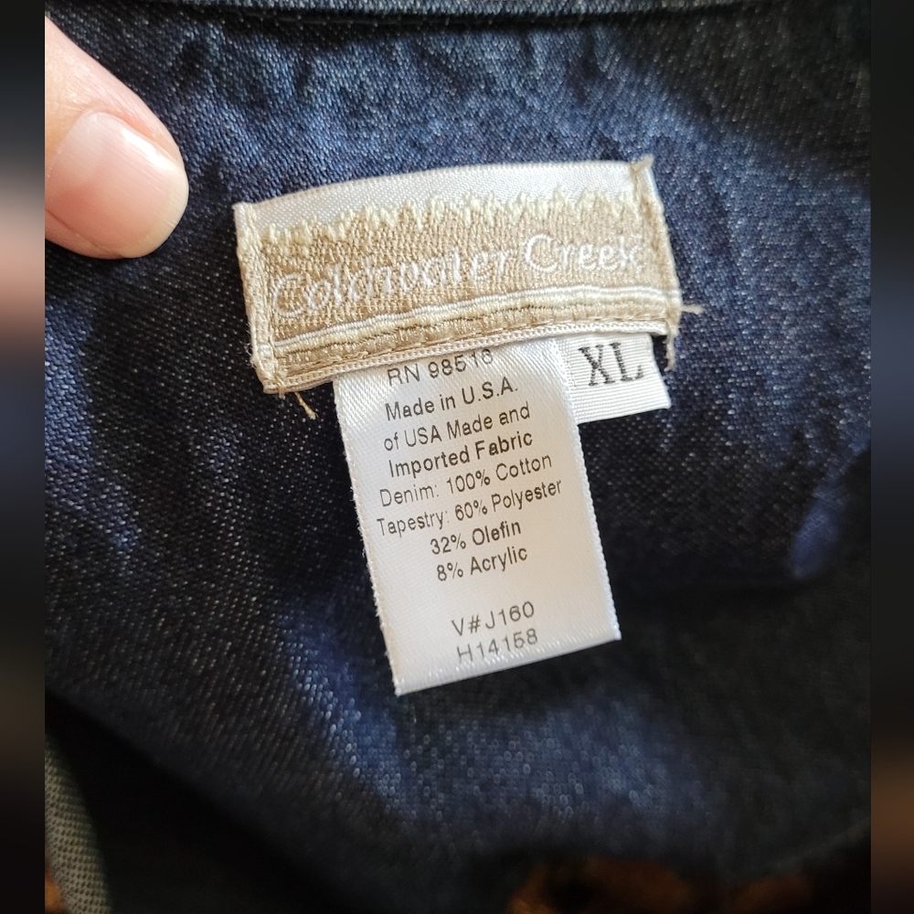 Coldwater Creek Denim and Tapestry Textured Jacket, Women's XL, Blue Jean, Brown - Picture 5 of 10
